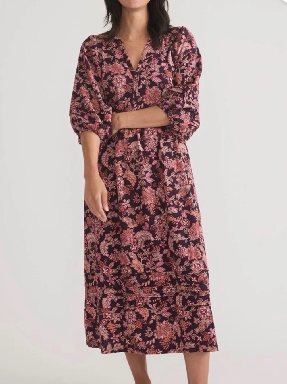 Marine Layer Lola Puff Sleeves Floral Midi Dress